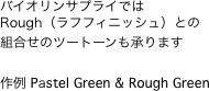 バイオリンサプライでは 
Rough（ラフフィニッシュ）との
組合せのツートーンも承ります

作例 Pastel Green &