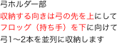 弓ホルダー部
収納する向きは弓の先を上にして